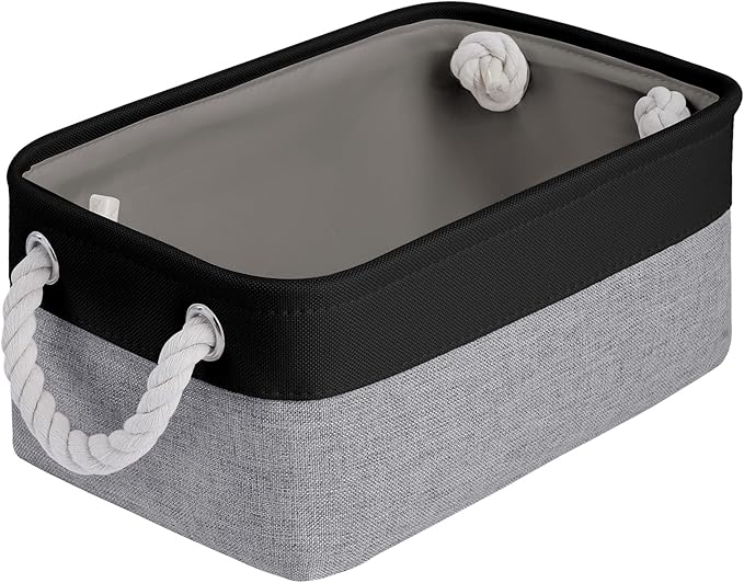 Storage Baskets for Shelves 11.8x7.9x5.2 Inch-Foldable Fabric Organizing Storage Bins with Handles, Closet & Bathroom Organizer, Home Storage for Kitchen, Office (1-Pack, Black&Gray)