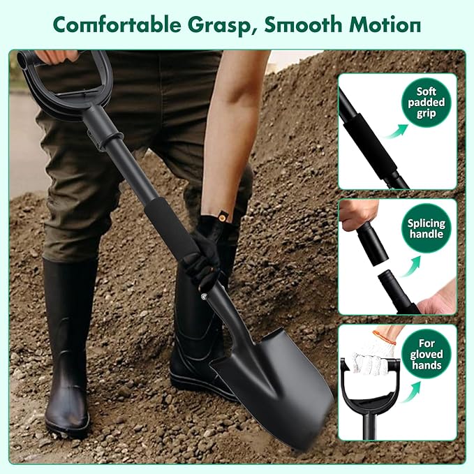 Garden Shovel, 31 Inch Small Garden Shovel, Light Weight Metal Gardening Flat Small Digging Shovel Spade for Kids, Planting, Gardening, Camping, Car, Mini Shovel- 6 Inch Wide Spade