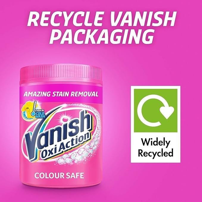 Vanish Oxi Action Colour Safe Stain Remover Powder for Clothes 1Kg, 1st Time Amazing Stain Removal Even In 30°C Cold Wash, Lifts Tough Stains, Chlorine-Free Formula, Safe On Everyday Fabrics