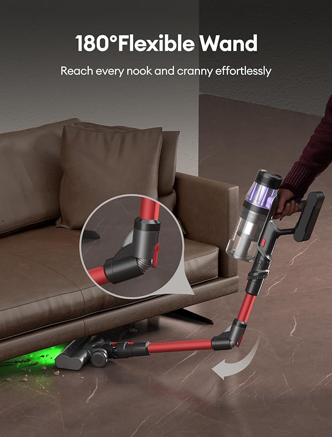Ultenic Cordless Vacuum Cleaner, 550W/50Kpa, 60Mins Runtime, 180°Bendable Wand, Anti-Tangle Brush, Stick Vacuums Cordless with Charging Dock, for Pet Hair/Carpet/Floor/Car, U16 Flex