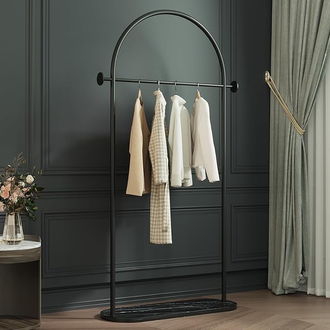 Black Arched Garment Rack with Marble Base, Freestanding Metal Clothing Rack for Bedroom,Entryway or Boutique, Modern Heavy Duty Coat Rack