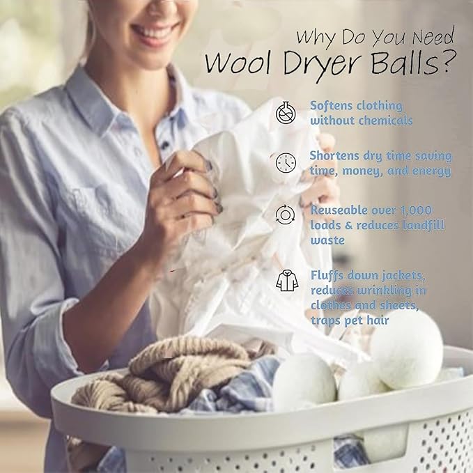 Wool Dryer Balls Laundry Reusable Wool Balls for Dryer Organic Premium New Zealand Wool Natural Fabric Softener Reduce Clothing Wrinkles Drying Clothes Faster Eco-Friendly 3 Pack XL