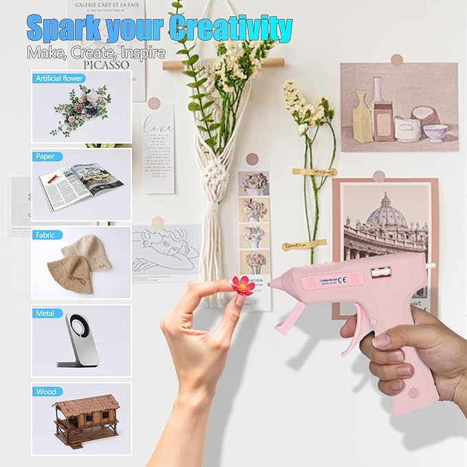 Cordless Hot Glue Gun with 20 Pcs Mini Glue Sticks, 20s Heating Fast Mini Glue Gun kit, 2600 mAh Rechargeable Battery, DIY, Crafts, Decorations, Home Repairs, Pink