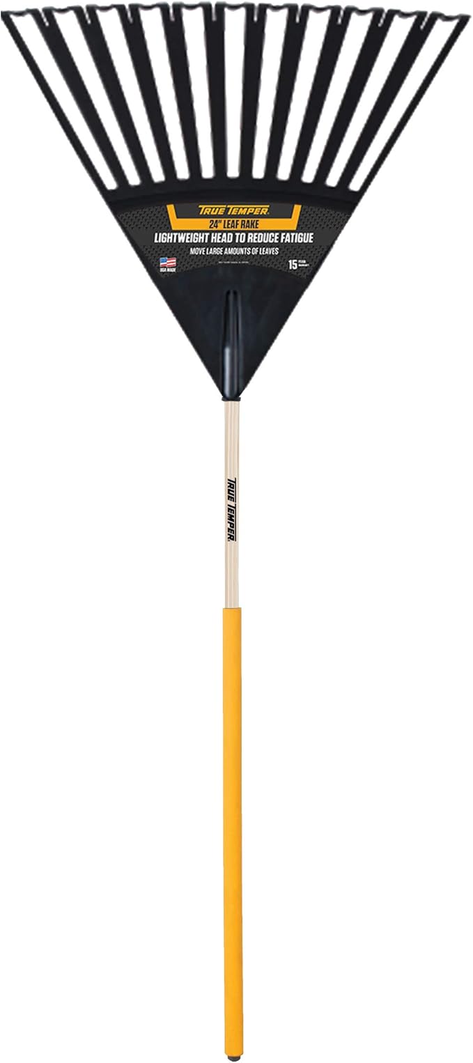 True Temper 2914912 Clog Free Poly Leaf Rake with 48 in. Hardwood Handle with Cushion Grip, 24 Inch