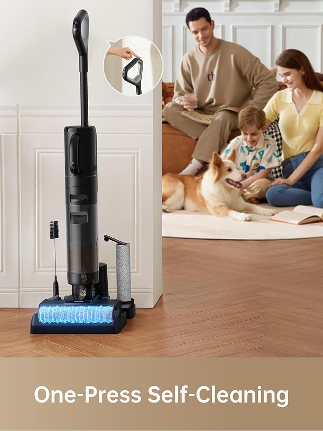 DREAME H12 Dual Vacuum Mop, 4-in-1 Cordless Vacuum Mop Combo, Wet Dry Vacuum Cleaner for Hard Floor, Cordless Vacuum for Multi-Surface, One-Step Self Cleaning with Hot Air Drying, Black