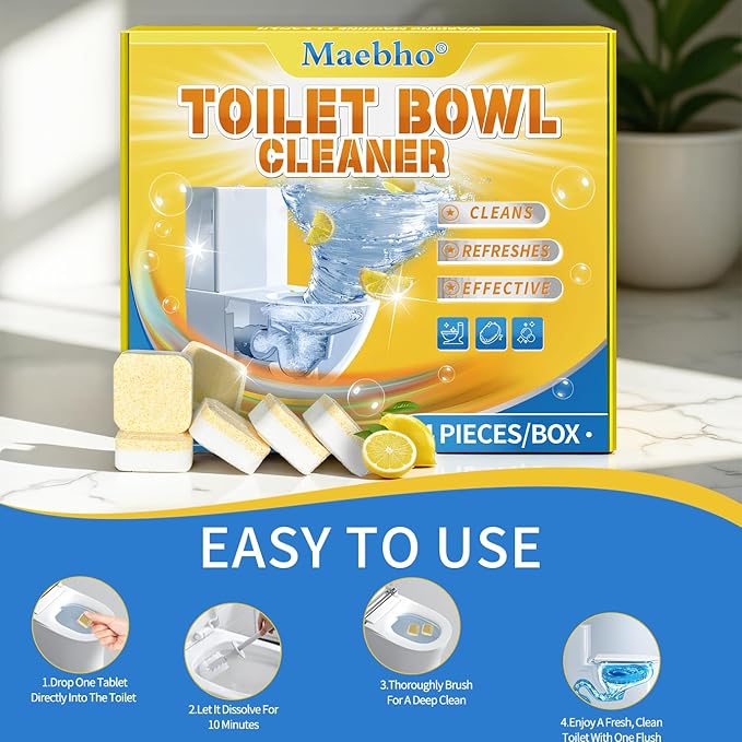 Toilet Bowl Cleaner Tablets (24 Count) | Septic Safe, Eco-Friendly Drop-in Tablets for Continuous Cleaning | Powerful Stain & Limescale Remover with Long-Lasting Fresh Scent