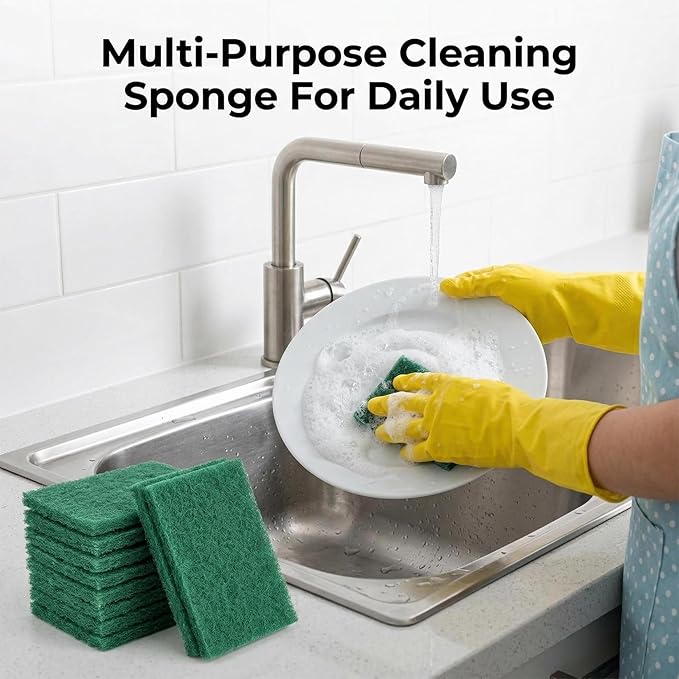 MAQIHAN Heavy Duty Scouring Pad - 10PCS Scouring Pads for Heavy Duty Cleaning Scrubbing Pads for Kitchen Bathroom Household Cleaning Dish Scrubber Scrub Sponges for Oven Barbecue Grill Bathtub