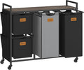 VASAGLE Laundry Hamper with 4 Compartments, 39.6 Gal. (150 L) Laundry Sorter, Rolling Laundry Cart with Shelves, Small Side Pockets, 6 Labels, Chestnut Brown, Ink Black and Dove Gray UBLH203B01