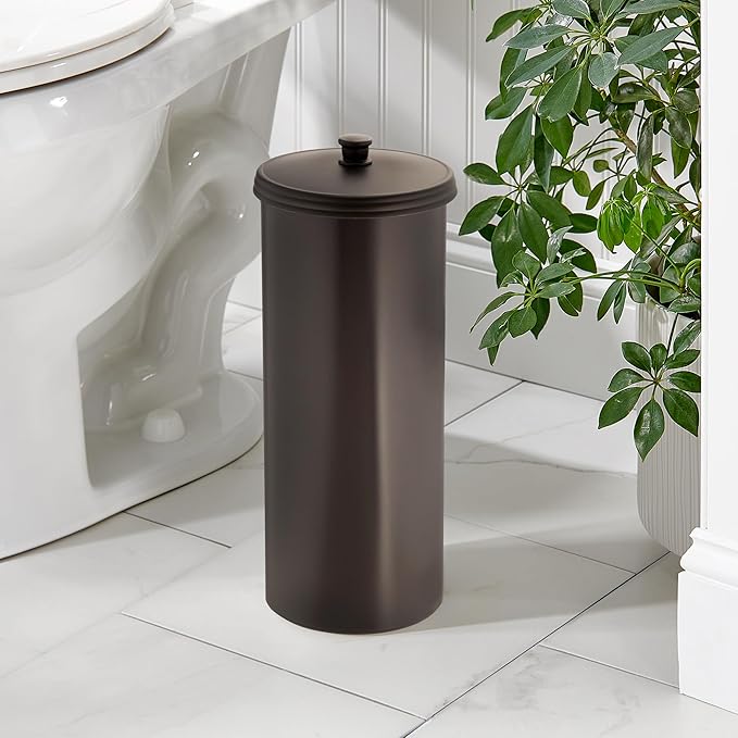 iDesign Freestanding Bathroom Toilet Paper Storage Holder with Lid for 3 Extra Rolls, 2-Pack, Bronze