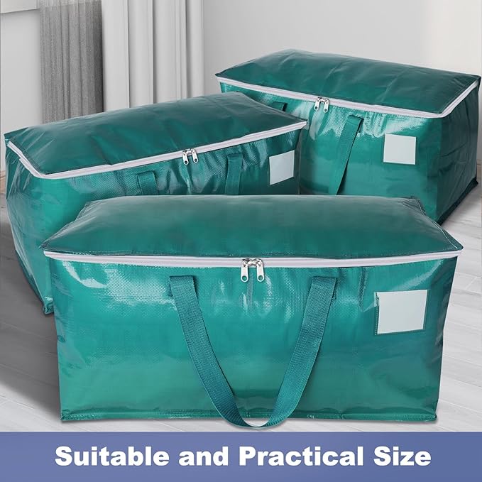 StorageRight Moving Bags-Heavy Duty Moving Boxes, Storage Totes with Zipper, Reinforced Handles and Tag Pocket-Collapsible Moving Supplies for moving, Storage and Travel 93L(Green-6 Pack)