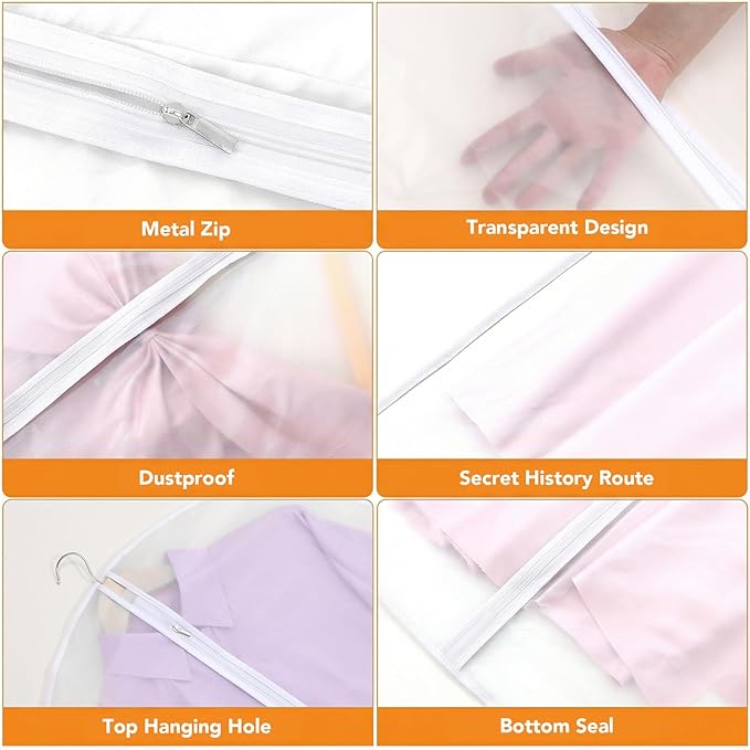 Dntorx 12 Pack Garment Bags 60 * 100cm, 40in PEVA Translucent Garment Covers, Suit Storage Bags, Dress Organizer Bags Used To Protect Shirts, Winter Coats, Jackets（White Edge）
