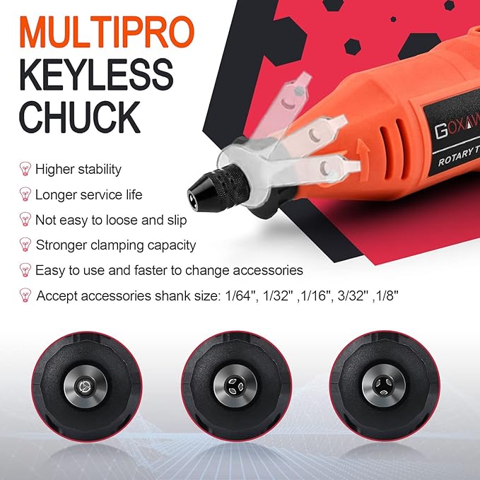 GOXAWEE Rotary Tool Kit with Keyless Drill Chuck and Flex Shaft, Variable Speed Electric Multiuse Tool & 140 Accessories for Cutting, Drilling, Engraving, Grinding, Sanding, Polishing, Crafts,and DIY