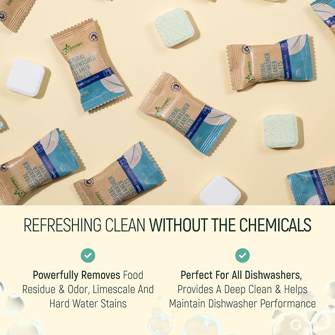 Natural Dishwasher Machine Cleaner Tablets - Plant Based Alternative Refill Dishwashing Detergent Tabs - Eco-Friendly And Plastic Free Way For Clean Dishwasher - 24 Pack Refills Dish Washer Soap Pods