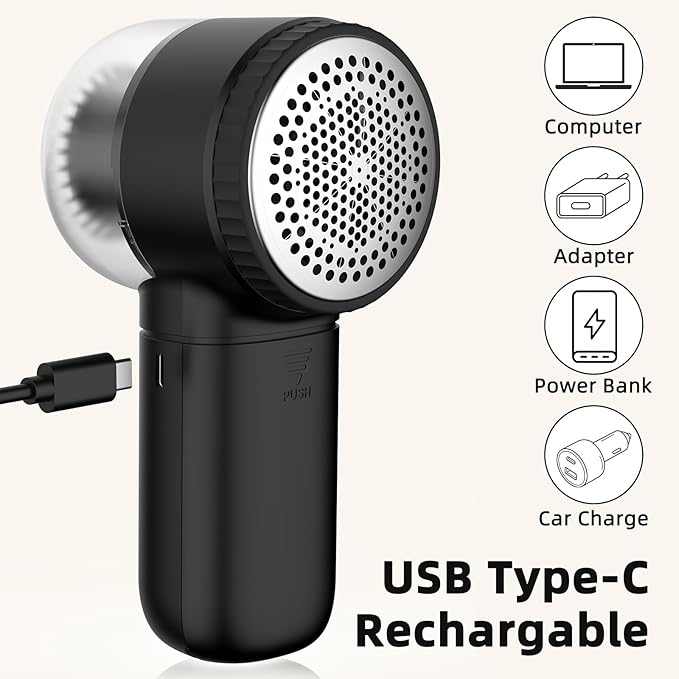 Fabric Shaver Electric Lint Remover Rechargeable Sweater Shaver Dual Protection Removable Bin Easy Remove Fuzz Lint Pills Bobbles (Black)