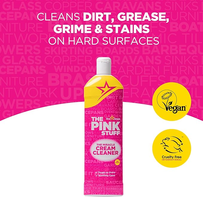 Stardrops The Pink Stuff Miracle Cream Cleaner – Multi-Purpose Liquid Cleaner for Kitchens, Bathrooms & More – Removes Grease, Grime & Limescale – Tough on Stains, Gentle on Surfaces – 500ml