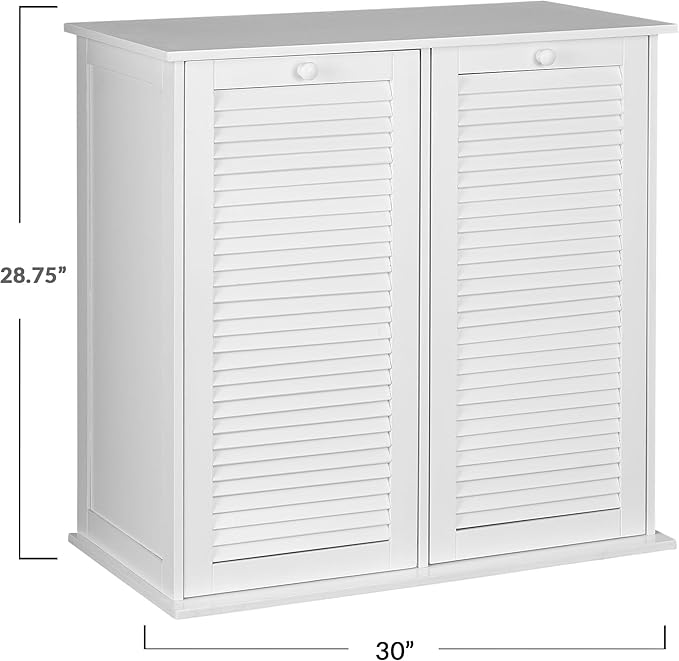Household Essentials Tilt-Out Laundry Sorter Cabinet with Shutter Front, White, White Wood Shutter