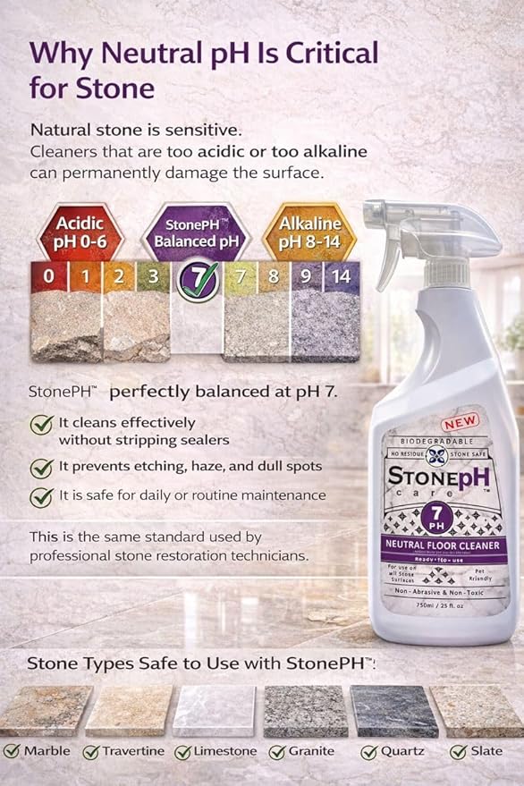 Natural Stone Cleaner - Limestone, Slate & Travertine Cleaner - Natural Stone Shower Cleaner For Marble - Concentrated PH Neutral Floor Cleaner Lavender (25 Fl. Oz)