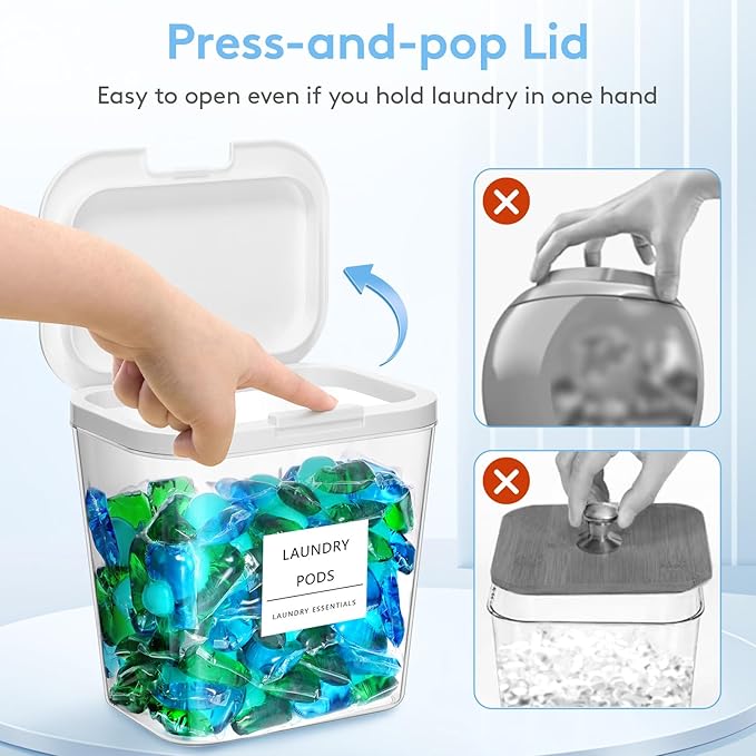 Lifewit Laundry Pods Container with Pop-up Lid, Coffee Pod K Cup Storage, Laundry Room Organization, Dryer Sheet Holder for Washing Powder Detergent, 2700 +2000ml/0.72+0.5gal, 5PCS
