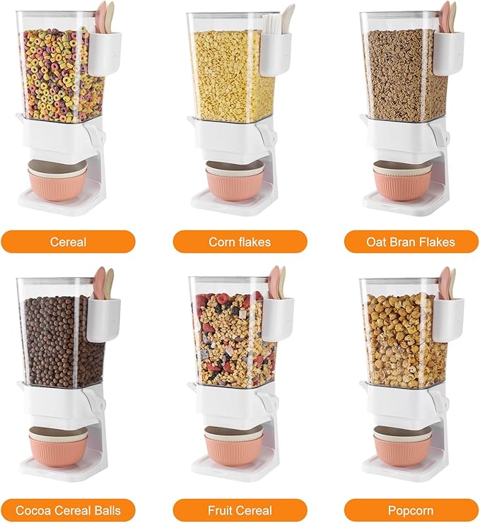 Osacoe Cereal Dispenser Countertop 2 Pack with Bowls Spoons Cutlery Box,5.5 QT Dry Food Dispenser Snack Organizer Containers Storage with Lids for Pantry Kitchen Organization Oatmeal Nut Granola Candy