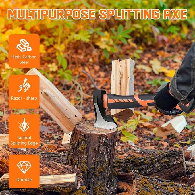 Wood Splitting Maul 15" - 2.25 lb. Splitter Maul, Firewood Camp Axe, Shock Absorbing Anti-Slip Handle - Splits Wood Better Than Camp Axe or Hatchet - Kindling Splitter