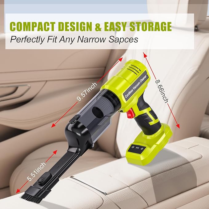 Cordless Vacuum Compatible with Ryobi 18V Battery, Handheld Electric Vacuum Cleaner with 105AW Powerful Suction, 3-Speed Car Vacuum for Home Pet Hair, Car (5 Filters, Battery Not Included)