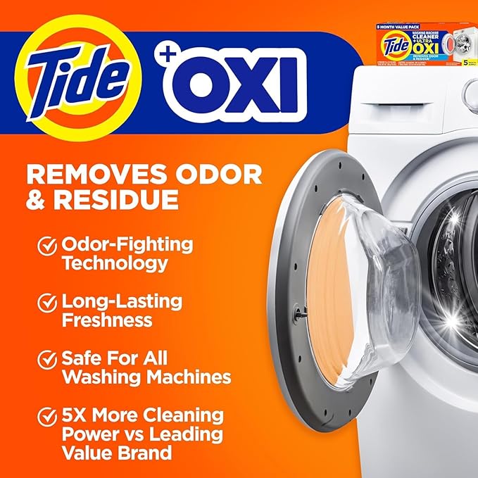 Washing Machine Cleaner by Tide, Washer Machine Cleaner with Oxi for Front and Top Loader Washer Machines, Deep Cleaning Odor Eliminator, 3 Month Supply