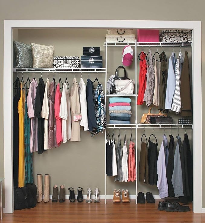 ClosetMaid Wire Closet Organizer System, Adjustable from 5 to 8 Ft., with Shelves, Hardware, Durable Steel, Fixed Mount Installation, White