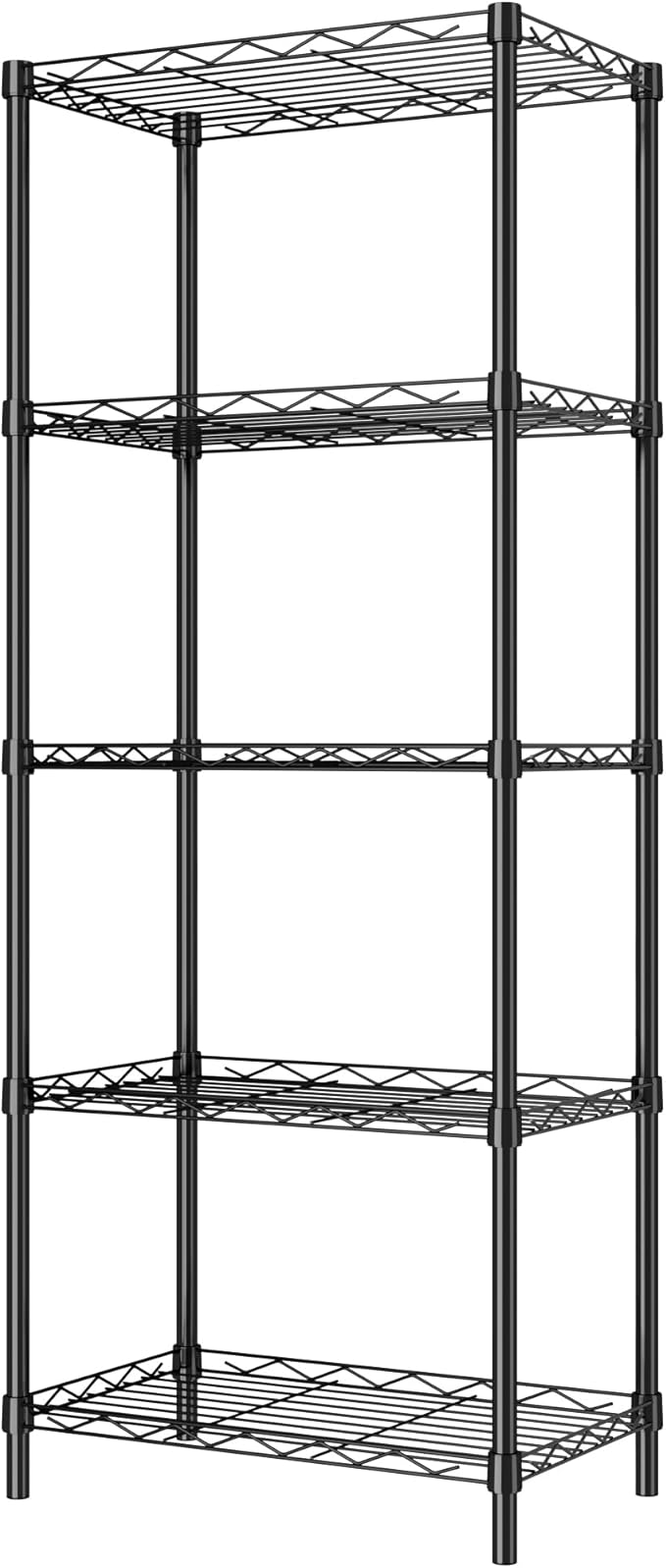 HOMEFORT Storage Shelves, 5-Wire Shelving, Metal Shelving Unit,Small Wire Shlving Rack for Kitchen, Pantry, Bathroom, Black, 16.5" W x 11.4" D x 47" H