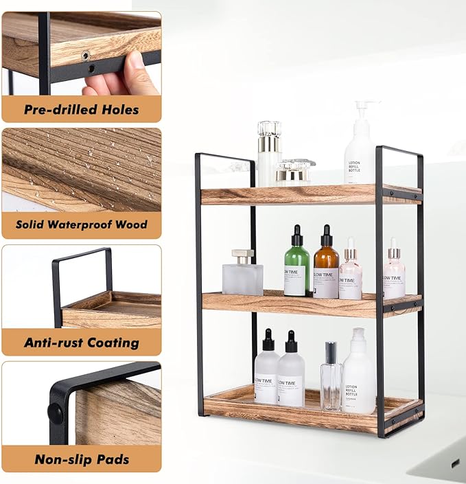 Giftacity 3-Tier Countertop Organizer for Bathroom Counter Stylish Wood Bathroom Vanity Organizer Shelf Storage - The Perfect Addition to Your Counter Decor