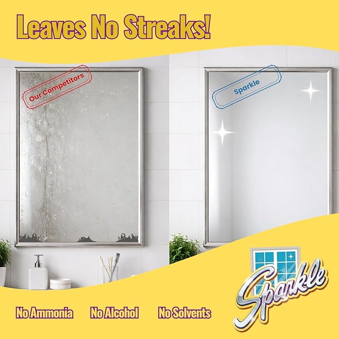 Sparkle Glass Cleaner Refill 1 Gallon (128 Fl Oz) – Ammonia-Free Heavy Duty Streak-Free Formula for Windows, Mirrors & Glass (Pack of 1)