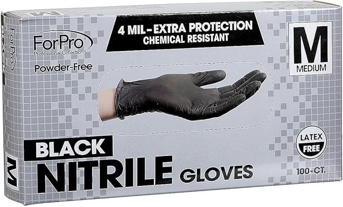 ForPro Disposable Nitrile Gloves, Chemical Resistant, Powder-Free, Latex-Free, Non-Sterile, Food Safe, 4 Mil