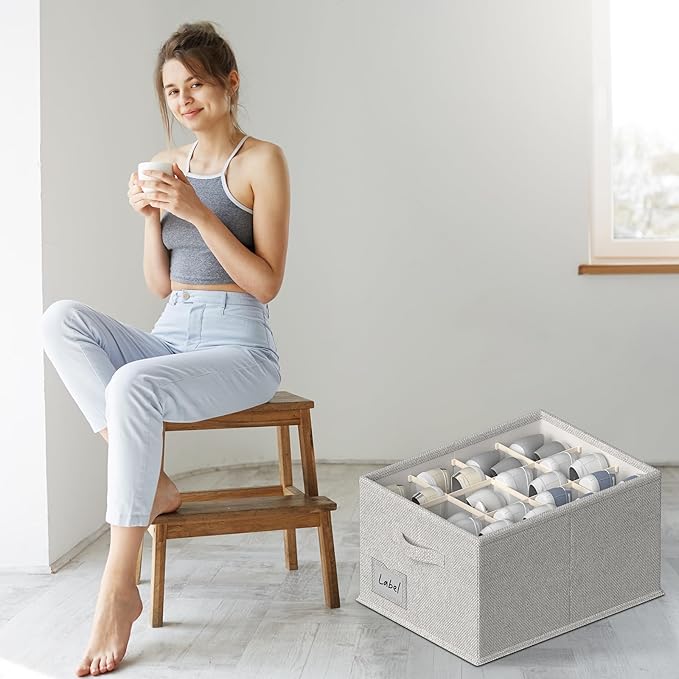 FHSQX 4 Pack Shoe Organizer for Closet,Foldable Shoe Organizer,Fits up to 48 Pairs,Storage Containers With Bottom Support for Shoes (Light Grey, (16.5 * 12.6 * 9.5) x4)