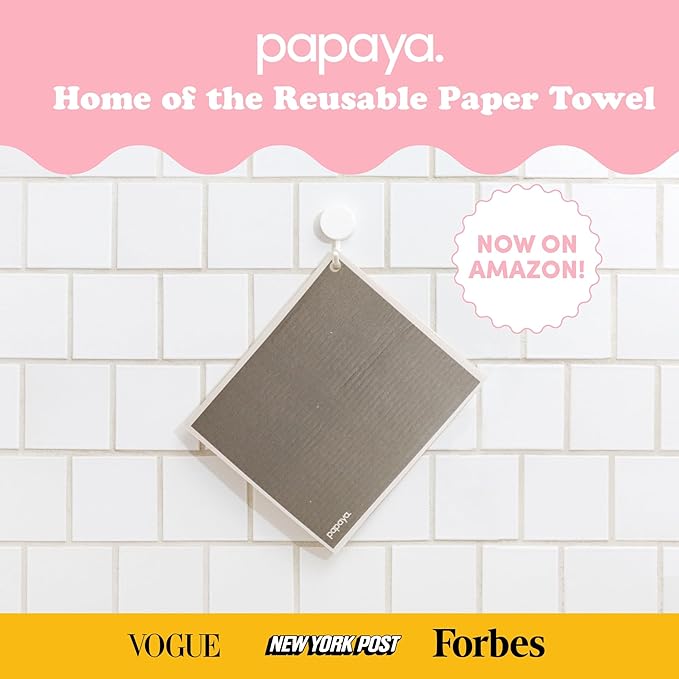Papaya Reusable Paper Towels, Premium Swedish Dishcloths with Hook, Non-Scratch Reusable Paper Towel, 1 Sheet Replaces 17 Rolls - 2 Sheets, 1 Hook