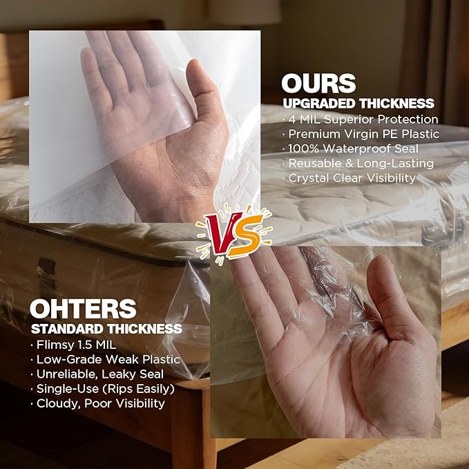 2 Pack Mattress Bags for Moving & Storage - 98" x 56" x 14'' for Twin/Full Size, Waterproof & Tear-Resistant, 4.0 MIL Heavy Duty Mattress Cover Moving Supplies