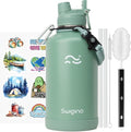 Swigina [2-IN-1 LID] 64 oz Insulated Water Bottle with Silicone Boot (48hrs Cold/24hrs Hot) - DIY Stickers, Leakproof, BPA Free, Half Gallon