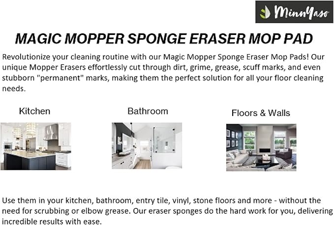 Magic Mopper Sponge Eraser Mop Pad | Compatible with Swiffer Wet Jet and 12" Wet Spray Mops | 12-inch Magic Sponge Eraser Mop Pad | 3 Pack