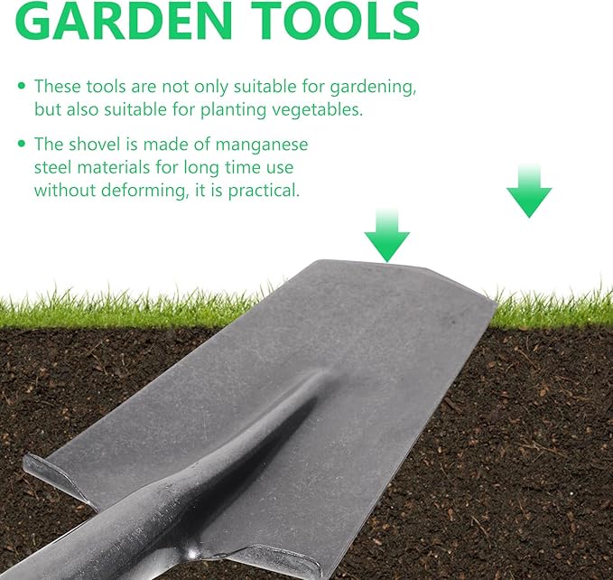 Heavy Duty Gardening Spade and Mini Shovel for Planting with Manganese Steel Blade, Narrow Tip, Thickened Garden Hand Tool for Lawn and Soil Digging