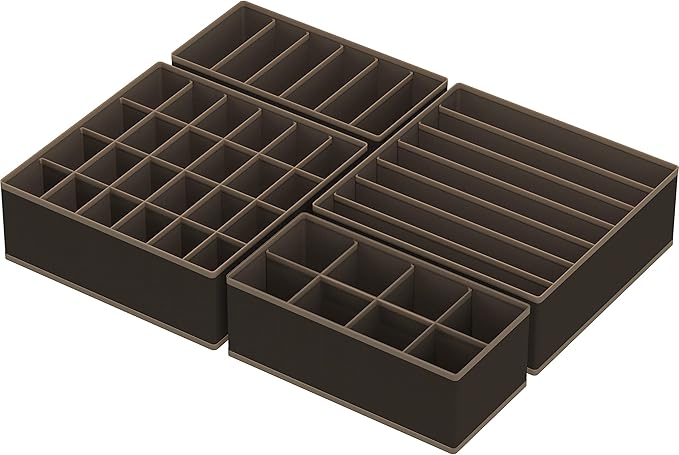 Simple Houseware 4-Pack Drawer Organizer Set - Closet Dividers for Underwear, Socks, Bras, Scarves, Ties - Foldable Non-Woven Storage Boxes, Brown