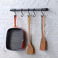 KAIYING Kitchen Utensil Rack with Removable S Hook for Hanging Pots and Pans, Rod Hooks for Mugs, Wall Mounted Kitchen Rail Organizer, Aluminum,(Black-5 Hooks)