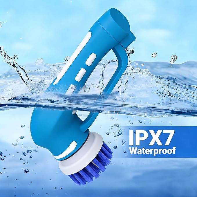 RICHOOSE Cordless Electric Spin Scrubber with 6 Brush Heads & 2 Rechargeable Batteries, Power Scrubber for Shower Tile Grout Tub Bathroom Cleaning, IPX7 Waterproof Handheld Scrubber