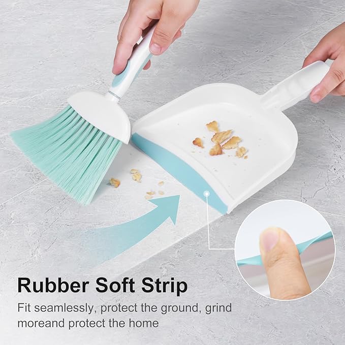 NACENA Small Dust Pan and Brush Set, Mini Broom and Dustpan Set Small Hand Broom and Brush Combo Dust Pan for Home Cleaning Drawers Desktop Sofas and Outdoor, Blue