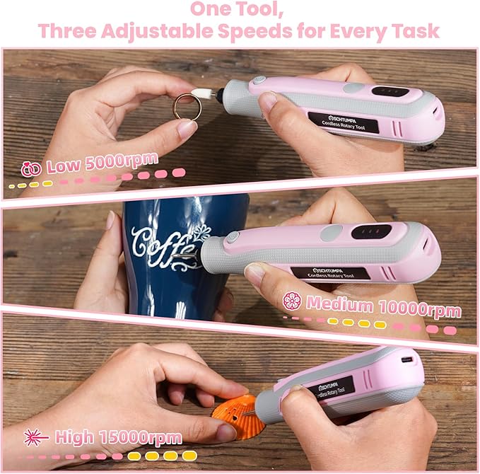 Rotary Tool Kit, Cordless Rotary Tool, Mini Rotary Tool 4V, Variable Speed, with Upgraded Accessories, for Carving, Engraving, Sanding, Polishing, Cutting, DIY Crafts and Pet Nails, Pink