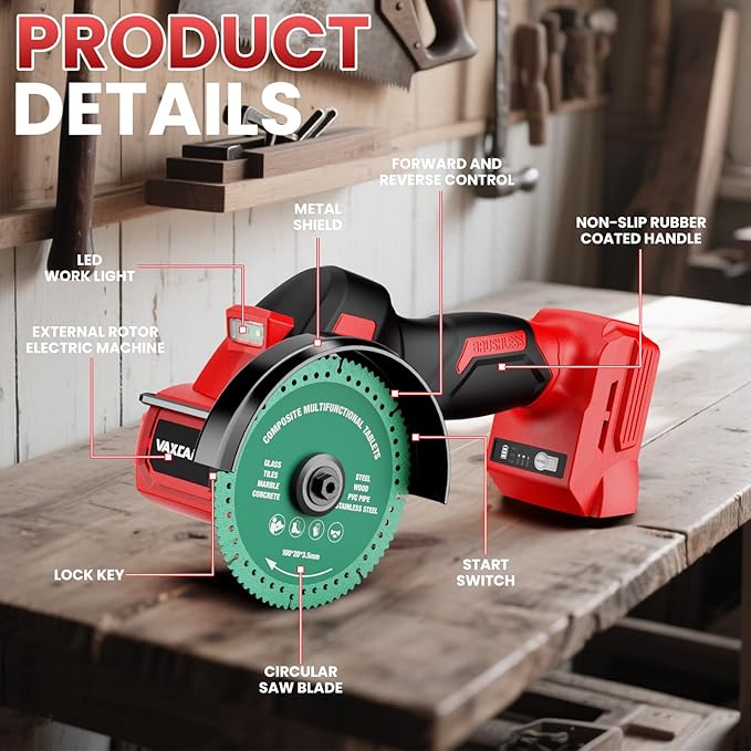 Cordless Cut Off Tool Compatible with Milwaukee 18V Battery, 18,000 RPM Brushless Motor, 4" Blades (2pcs) with Dust Cover, 1.2mm Max Blade Thickness for Wood/Metal/Plastic【BATTERIES NOT INCLUDED】
