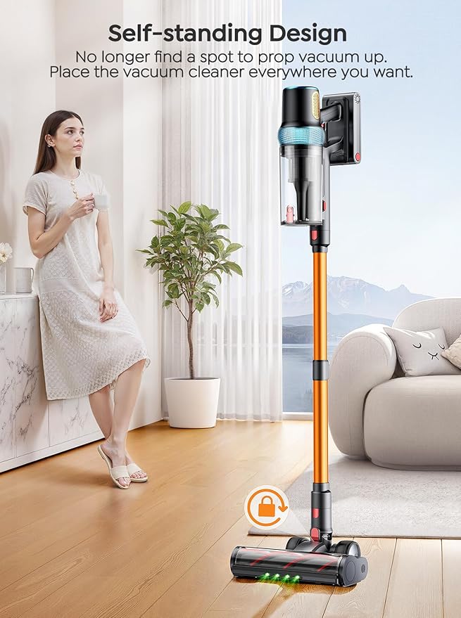 INTETURE Cordless Vacuum Cleaner, 600W 50KPA 65Mins Vacuum Cleaners for Home, Upgraded Stick Vacuum with 3.3Ft Extendable Hose, LED Touch Screen & Wall Charging Station for Hard Floor Carpet Car Pet