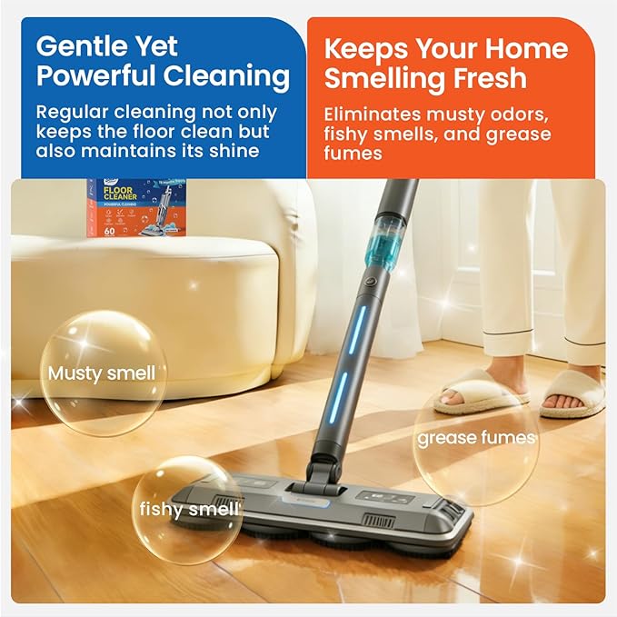 Floor Cleaner Tablet, Compatible with Wet Dry Vacuum and All Robot Mop Floor Washer, Solution for Wood,Tile Laminate Multiple Hard Floors, 60 Pack, Lemon Secent