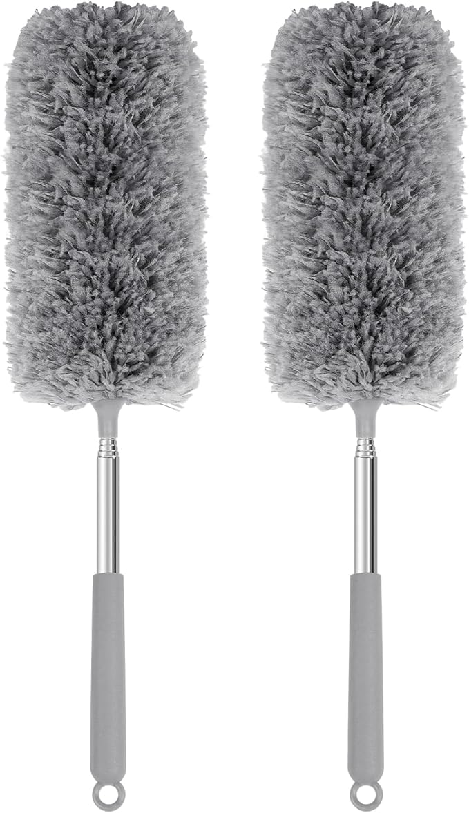 Mini Microfiber Duster for Cleaning, Hand Duster with Extension Pole, Washable Small Duster for Car Interior, Office, Furniture