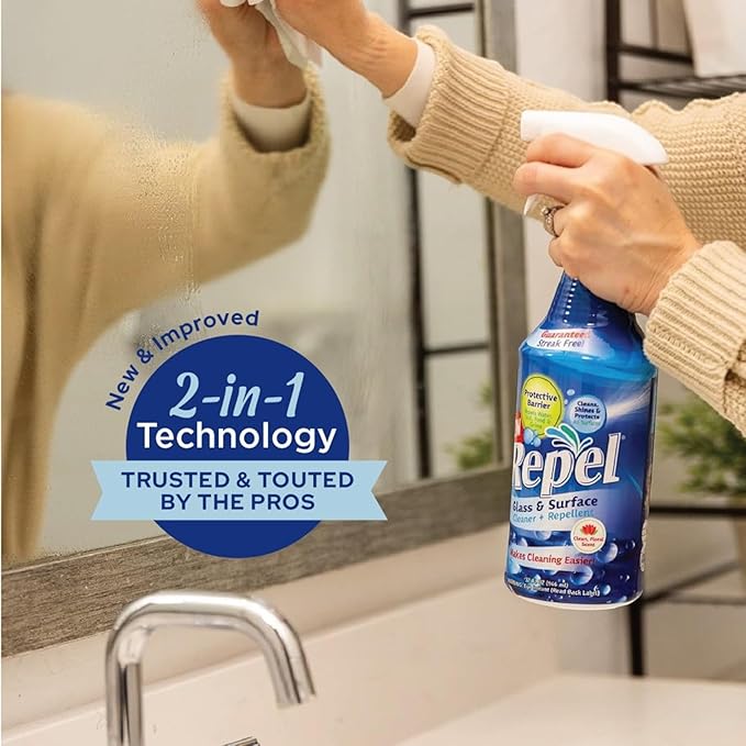 Clean-X REPEL Glass & Surface Cleaner 32 fl. oz. - Cleans & Repels water spots and dirt on glass, mirror, tile and multi surface by UNELKO (2)
