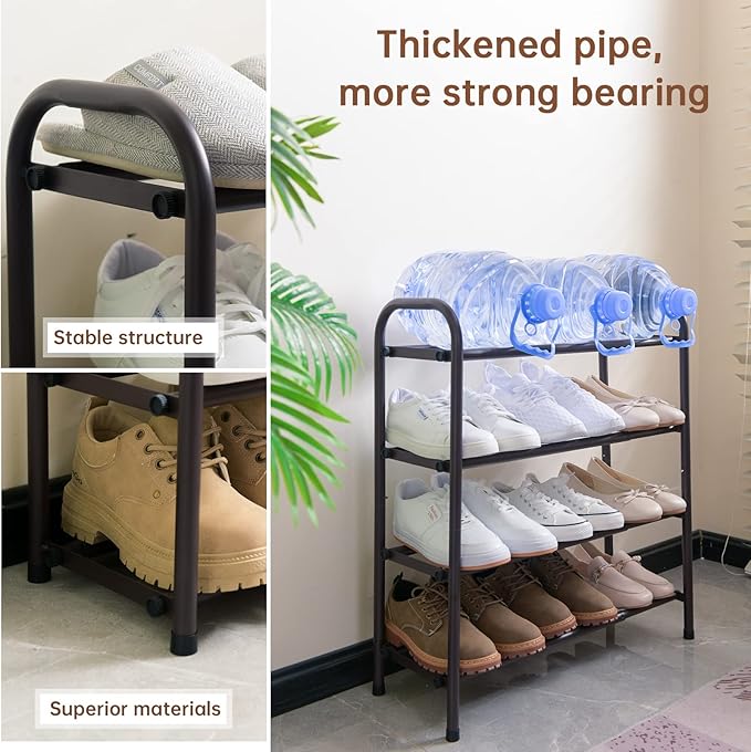 Gonfoam 4-Tier Expandable Shoe Rack,Adjustable Shoe Shelf Storage Organizer Heavy Duty Metal Free Standing Shoe Rack for Entryway Closet Doorway (Bronze)