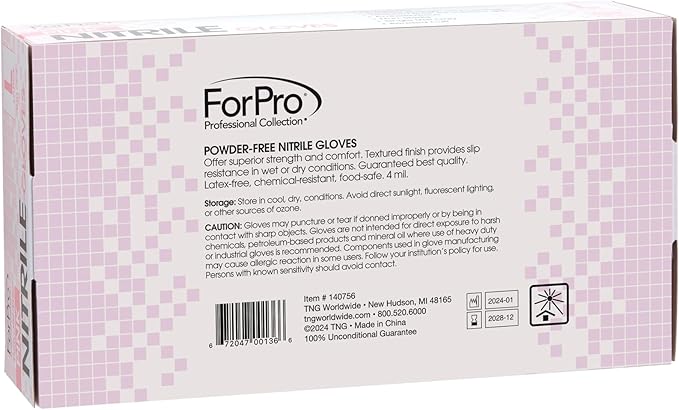 ForPro Disposable Nitrile Gloves, Chemical Resistant, Powder-Free, Latex-Free, Non-Sterile, Food Safe, 4 Mil
