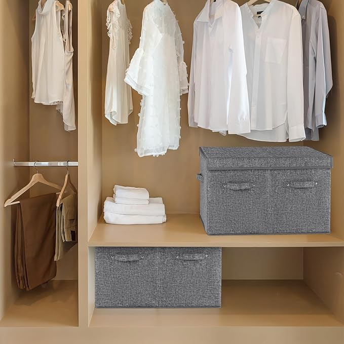 Shoe Organizer for Closet Fits 16 Pairs, Large Shoe Storage Box Bins Containers with Lid and Adjustable Dividers for Shoes, Sneakers and High Heeled, Hard Shell and Stackable (Grey)